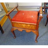 EARLY 20TH CENTURY ART NOUVEAU MAHOGANY PIANO STOOL WITH MARQUETRY INLAID DECORATION & STAMPED W