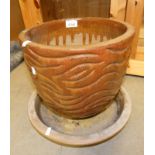 GLAZED PLANT POT ETC 26CM TALL X 29 CM WIDE