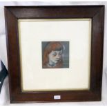 PORTRAIT OF A YOUNG GIRL UNSIGNED OAK FRAMED PASTEL 17 X 17 CM