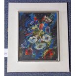 LOT WITHDRAWN HAMISH LAWRIE - (ARR) FLOWERS SIGNED FRAMED OIL PAINTING 36 X 29 CM