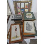 SELECTION OF FRAMED PRINTS, PICTURES ETC TO INCLUDE FRAMED COMEDIC POSTCARDS, SPY PRINTS,