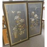2 ORIENTAL FRAMED SEWN WORK PANEL PICTURE OVERALL SIZE 130 X 68 CM