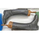 PAIR OF LEATHER RIDING BOOTS WITH WOODEN STRETCHERS