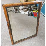 19TH CENTURY TORTOISESHELL EFFECT FRAMED BEVEL EDGED MIRROR WITH STAND TO REAR,