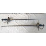 TWO SPANISH STYLE CUP HILTED RAPIERS WITH 89CM LONG BLADES,