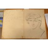 HALF LEATHER BOUND ARTISTS SKETCH BOOK COUNTING 21 PAGES OF SKETCHES OF THE ELGIN MARBLES