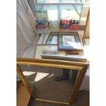 SELECTION OF FRAMED PICTURES, PRINTS, ETC TO INCLUDE A GILT FRAMED MIRROR,