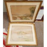 PAIR OF GILT FRAMED, UNSIGNED WATERCOLOURS OF LOCH / LAKE SCENES,