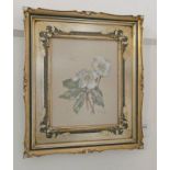 MARY MCMURTRIE 2 FLOWERS SIGNED GILT FRAMED WATERCOLOUR 11 X 9 CM