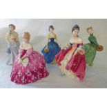 FIVE ROYAL DOULTON FIGURES: HN 2471 - VICTORIA, HN 4222 - FAIR MAID, HN 2229 - SOUTHERN BELLE,