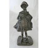 BRONZE FIGURE OF A GIRL HOLDING A DOG MARKED P TROUBETZKOY,