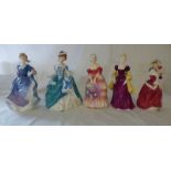 FIVE ROYAL DOULTON FIGURES: HN 2337 - LORETTA, HN 3374 - LINDA, HN 1517 - VERONICA,