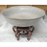 CHINESE HARDWOOD STAND & LARGE BOWL,