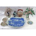 2 19TH CENTURY CHINESE CANTEEN, CIRCULAR DISHES, KUTANI BASKET, 2 HARDSTONE SET TREES,