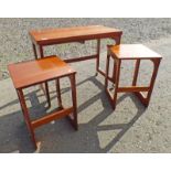 TEAK NEST OF 1 LARGER FLIP-TOP TABLE OF 2 SMALLER TABLES