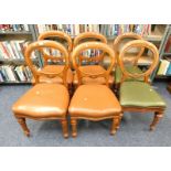 SET OF 4 19TH CENTURY MAHOGANY BALLOON BACK DINING CHAIRS ON TURNED SUPPORTS AND 2 OTHER DINING