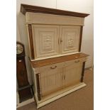 **** LOT WITHDRAWN **** 19TH CENTURY PAINTED CARVED OAK CABINET WITH 2 PANEL DOORS OVER BASE OF 2