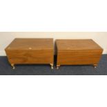 2 HARDWOOD TRUNKS ON SHORT QUEEN ANNE SUPPORTS. DIMENSIONS OF LARGEST 52 CM TALL X 92 CM WIDE.