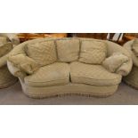 OVERSTUFFED 2 SEATER SETTEE WITH KIDNEY SEAT & GREEN & GOLD PATTERN