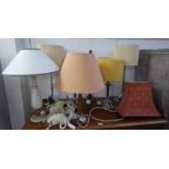 GOOD SELECTION OF METAL TABLE LAMPS TO INCLUDE PAIR WITH REEDED COLUMN ETC Condition