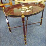 PAINTED ENAMEL TRAY TABLE WITH FLORAL AND GILT DECORATION 64 CM LONG