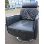 BLACK LEATHER SWIVEL ARMCHAIR ON STEEL BASE