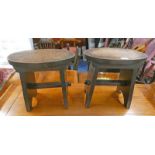 PAIR OF OAK OVAL STOOLS