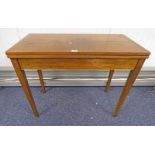 EARLY 20TH CENTURY RECTANGULAR TURN OVER TEA TABLE ON SQUARE SUPPORTS,