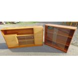 TEAK BOOKCASE WITH 2 SLIDING GLASS PANEL DOORS & 1 OTHER TEAK BOOKCASE,