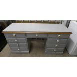 PANTED DESK OF 3 DRAWERS OVER 2 PANEL DOORS 75 CM TALL X 150 CM WIDE
