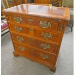 LATE 19TH CENTURY STYLE INLAID WALNUT GENTLEMAN'S CHEST WITH FLIP TOP & 4 GRADUATED DRAWERS WITH