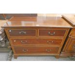 LATE 19TH CENTURY MAHOGANY CHEST WITH DECORATIVE BOX WOOD INLAY & 2 SHORT OVER 2 LONG DRAWERS.