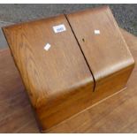 LATE 19TH/EARLY 20TH CENTURY OAK STATIONARY BOX WITH SECTIONED INTERIOR