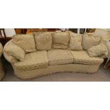 OVERSTUFFED 3 SEATER SETTEE WITH KIDNEY SEAT & GREEN & GOLD PATTERN Condition Report: