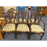 SET OF 6 LATE 19TH CENTURY MAHOGANY DINING CHAIRS ON SQUARE TAPERED SUPPORTS INCLUDING 2 ARMCHAIRS