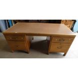 OAK KNEE-HOLE DESK WITH INSET TOP 2 SHORT OVER 2 DEEP DRAWERS ON SQUARE SUPPORTS 71CM TALL X 168 CM
