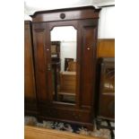 19TH CENTURY MAHOGANY MIRROR DOOR WARDROBE WITH DRAWER TO BASE ON BRACKET SUPPORTS.