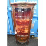 LATE 19TH CENTURY STYLE MARBLE TOPPED MAHOGANY VITRINE WITH BOW FRONT GLAZED PANEL DOOR,