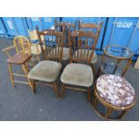 SET OF 4 OAK CHAIRS, CHILD'S HIGH CHAIR,