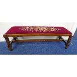 EARLY 20TH CENTURY OAK ARTS & CRAFTS STYLE STOOL WITH TAPESTRY TOP,