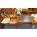 MAHOGANY SOFA TABLE WITH LEATHER INSET TOP,