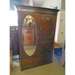 EARLY 20TH CENTURY INLAID MAHOGANY WARDROBE WITH MIRROR DOOR,