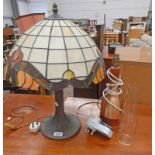 TIFFANY STYLE TABLE LAMP WITH LEADED GLASS SHADE AND CAST METAL BASE ETC Condition