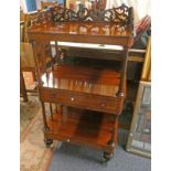 19TH CENTURY ROSEWOOD 3 TIER WHAT-NOT WITH DECORATIVE GALLERY TOP AND SINGLE DRAWER ON TURNED