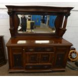 LATE 19TH CENTURY CARVED MAHOGANY MIRROR BACK SIDEBOARD WITH 2 DRAWERS ON BUN FEET 194 CM TALL X