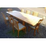 OAK EXTENDING DINING TABLE WITH 2 LEAVES & SET OF 8 DINING CHAIRS, EXTENDED LENGTH 250CM,