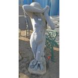 CONCRETE GARDEN STATUE OF WOMEN BY TREE STUMP 117 CM TALL Condition Report: