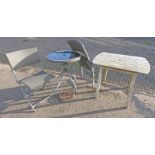 CIRCULAR GARDEN TABLE AND PAIR OF MATCHING FOLDING CHAIRS,