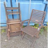 SET OF 3 WOODEN FOLDING GARDEN ARMCHAIRS