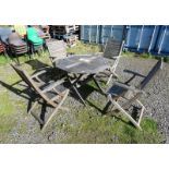 HARDWOOD OCTAGONAL FOLDING GARDEN TABLE AND SET OF 4 FOLDING GARDEN ARMCHAIRS